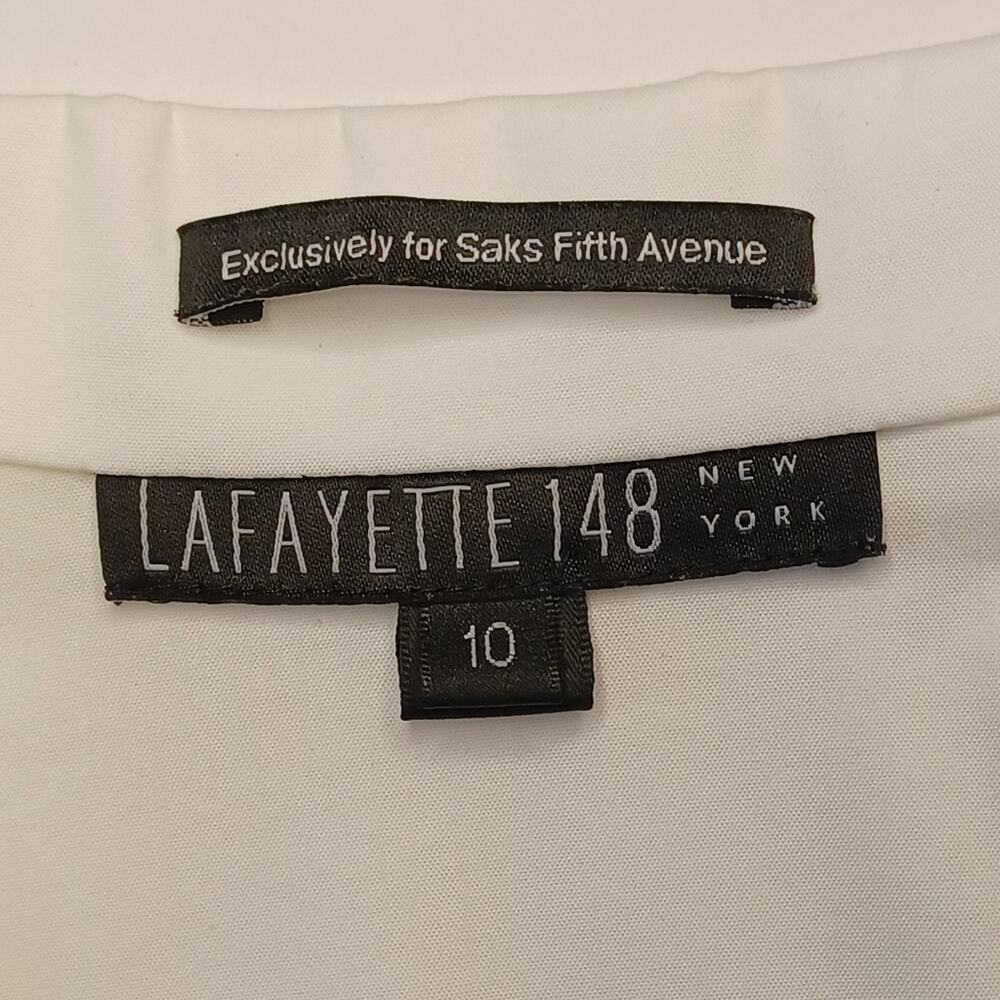 Lafayette 148 Pintuck Button Down Tuxedo Blouse Women's Sz 10 White - Picture 6 of 11